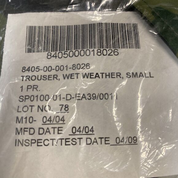 NWT Wet Weather Woodland Camouflage Trouser Sz Small 8405 00 001 8026 - Picture 2 of 8